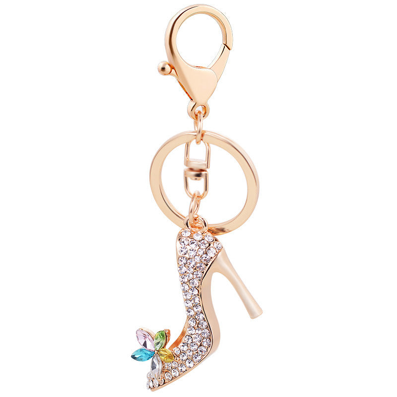Wholesale Rose gold rhinestone high heel keychain