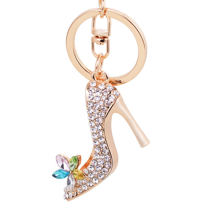 Wholesale Rose gold rhinestone high heel keychain