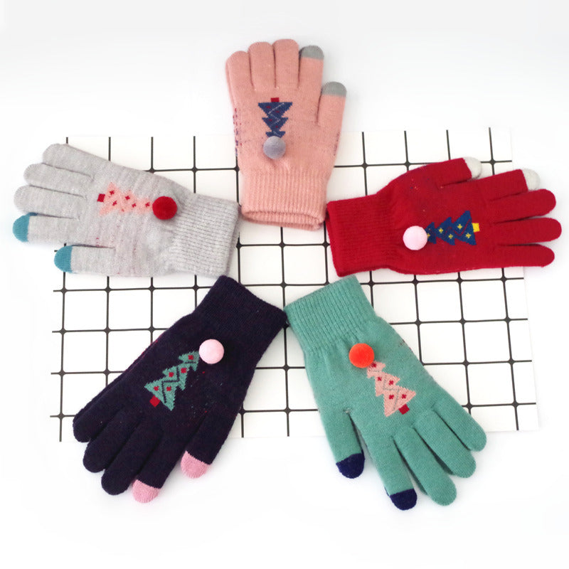 Wholesale Imitation Cashmere Christmas Tree Double-layer Thickened Warm Split Finger Gloves