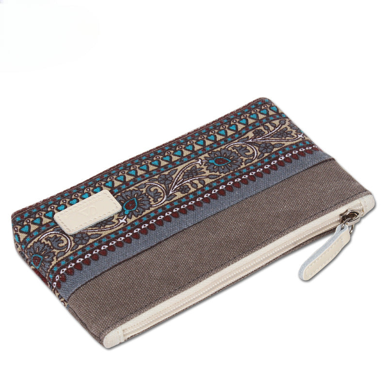 Wholesale Ethnic Style Digital Storage Zipper Canvas Clutch Bag