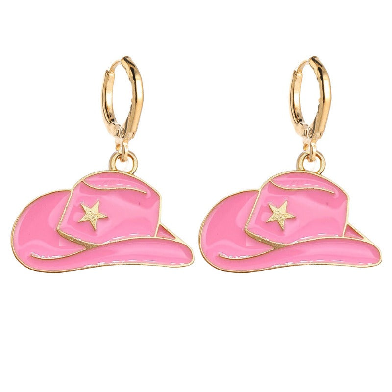 Wholesale Retro Cowboy Boots Fashion Hat Alloy Drip Oil Pendant Earrings