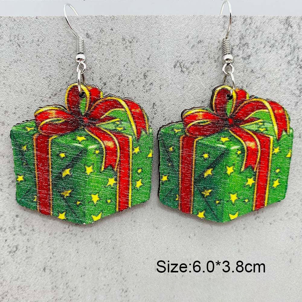 Wholesale Christmas Gingerbread Man Christmas Tree Santa Claus Wooden Earrings
