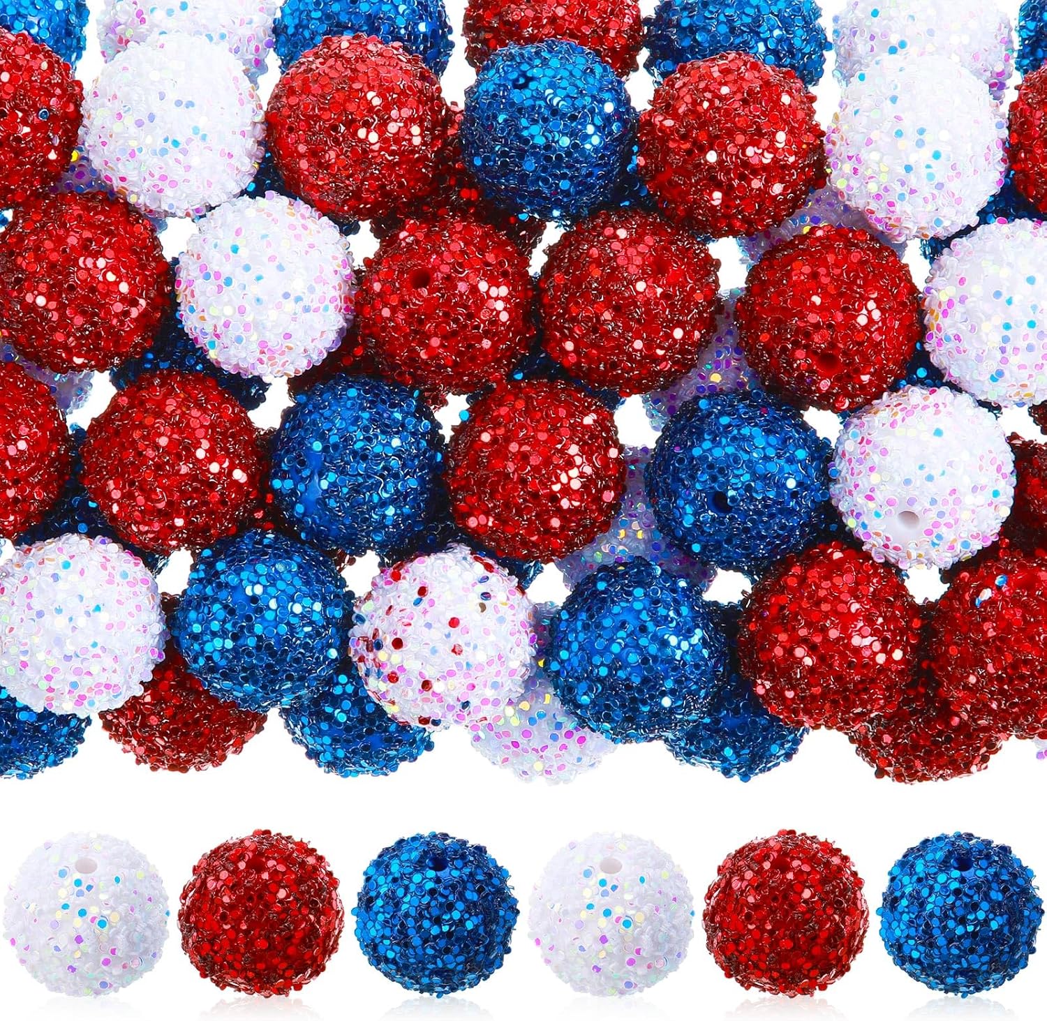 Wholesale 50 Pcs 20mm Rhinestone Beads Resin Crystal Disco Ball Beads Sequin Chunky Bubblegum Beads for Pens Loose Spacer Charms for Jewelry Making Bracelets DIY Craft Supplies (Mixed Color)