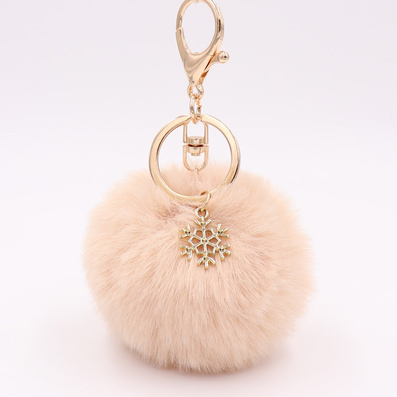 Wholesale Christmas Snowflake Plush Alloy Snowflake Ball Keychains