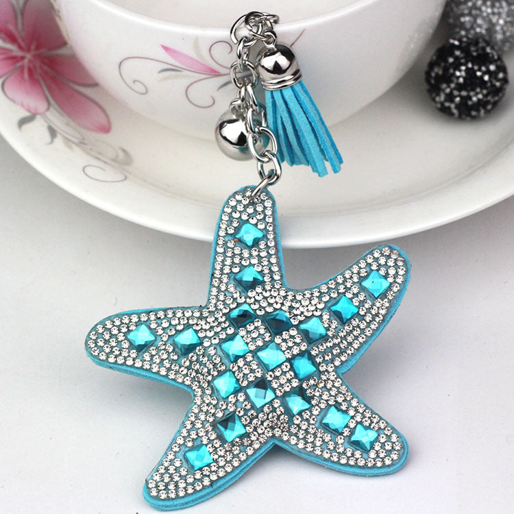 Wholesale Velvet Glass Diamond Starfish Keychains