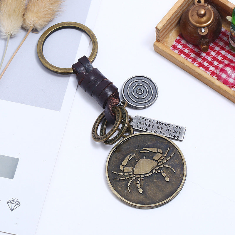 Wholesale Retro Woven 12 Constellation Cowhide Keychain