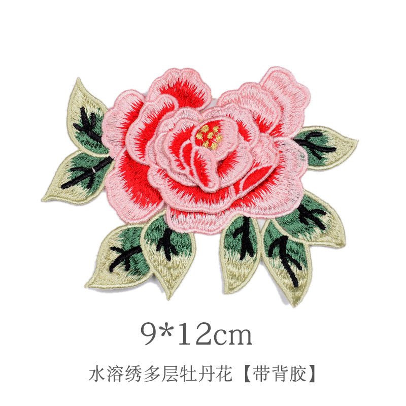 Wholesale Large Water Soluble Embroidered Peony Flower Patch Chinese Style Clothing Applique DIY Craft Supply