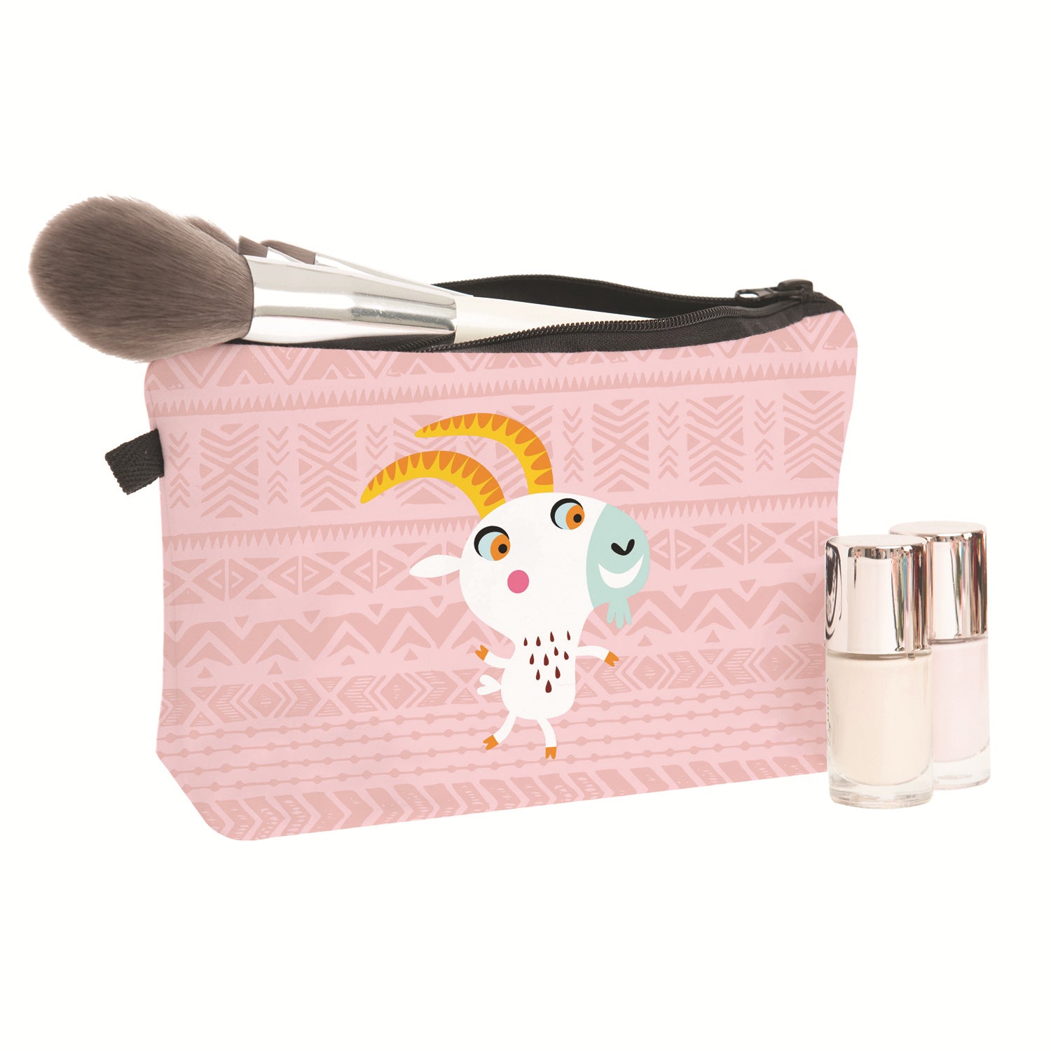 Wholesale Polyester Cartoon Goat Aztec Pattern Cosmetic Bag