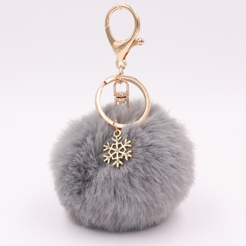 Wholesale Christmas Snowflake Plush Alloy Snowflake Ball Keychains