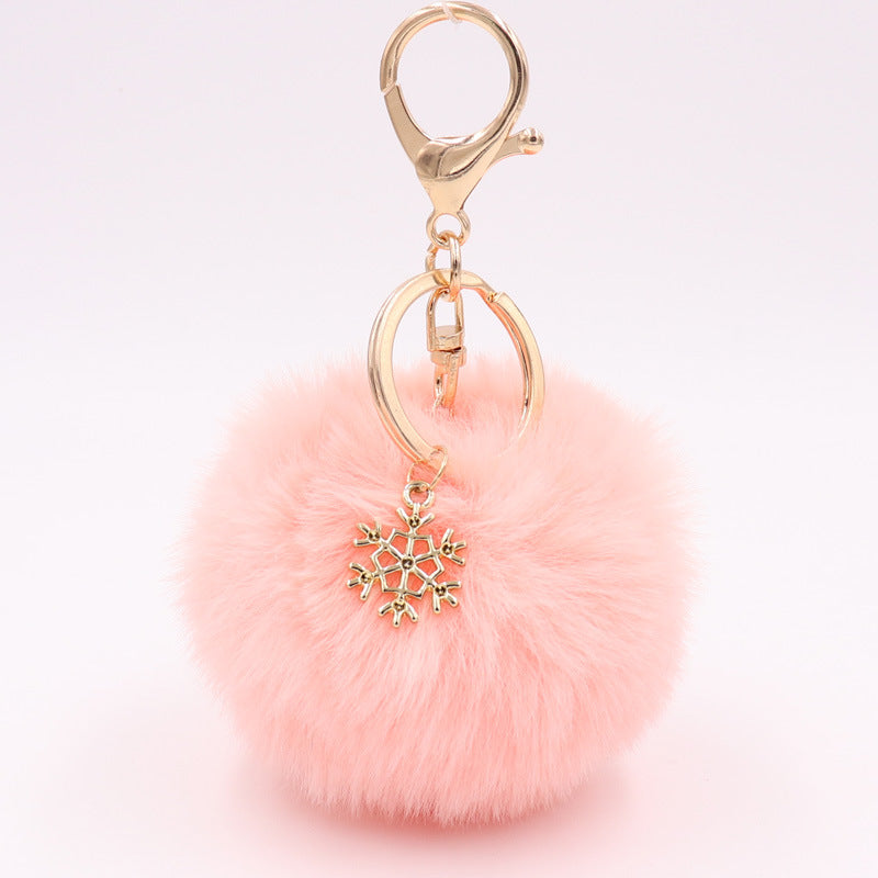 Wholesale Christmas Snowflake Plush Alloy Snowflake Ball Keychains