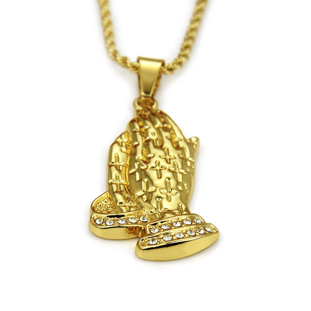 Wholesale Hip Hop Domineering Punk Buddha Hand Diamond Pendant Men's Alloy Necklace