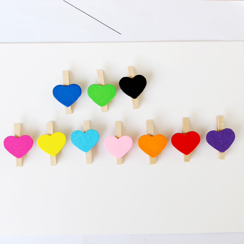 Wholesale 3cm Mini Photo Clip Colorful Heart Decoration Small Wooden Clip