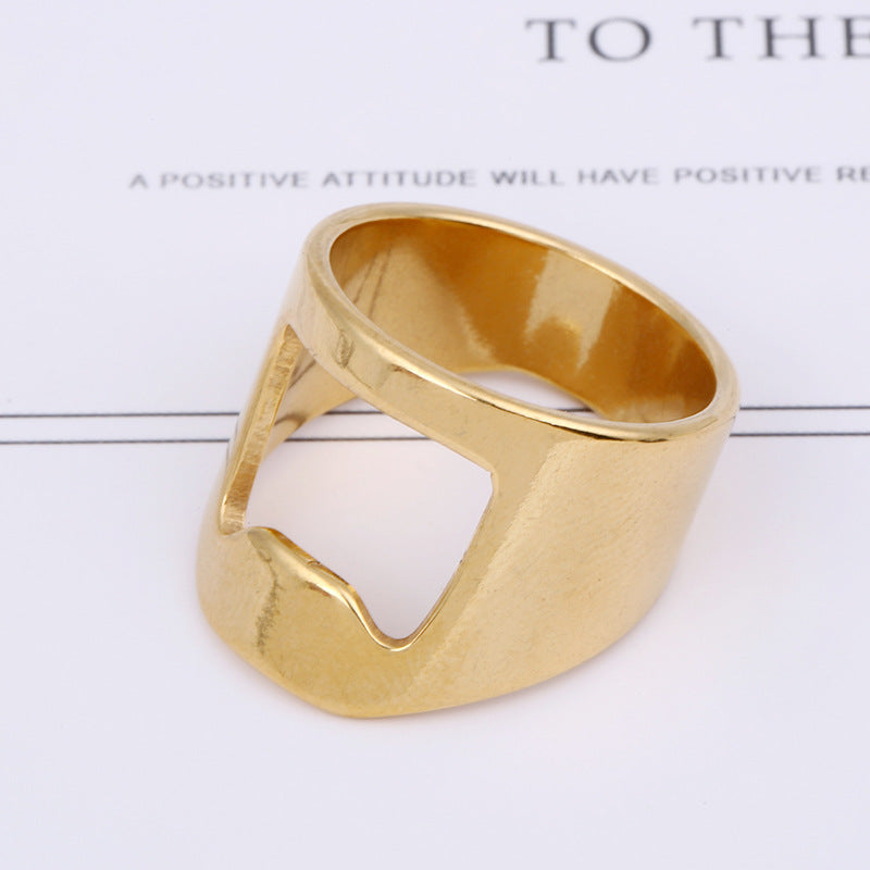 Wholesale Opener Ring Laser Cut Hollow Beer Bottle Opener Titanium Steel Ring