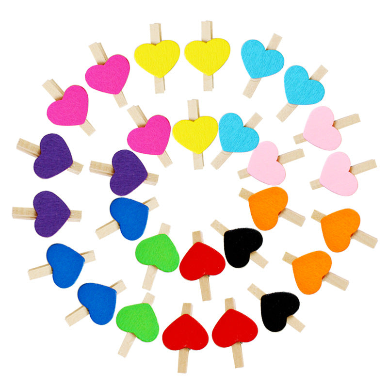 Wholesale 3cm Mini Photo Clip Colorful Heart Decoration Small Wooden Clip