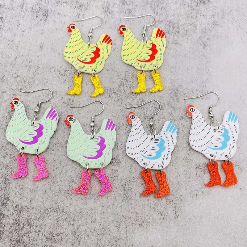 Wholesale Funny High Heels Polka Dot Rooster Acrylic Earrings