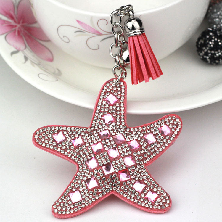 Wholesale Velvet Glass Diamond Starfish Keychains