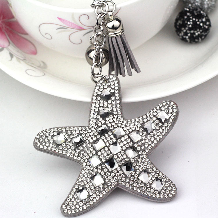 Wholesale Velvet Glass Diamond Starfish Keychains
