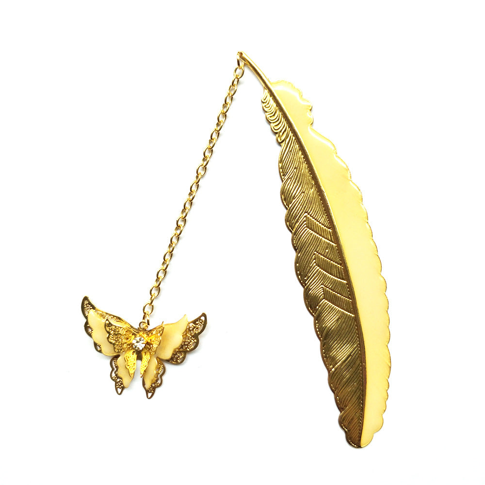 Wholesale Luminous Feather Retro Luminous Butterfly Metal Bookmark