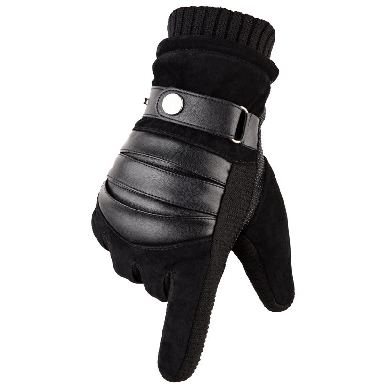 Wholesale Pigskin Men Cycling Warm Winter Thickened Plush Warm Gloves