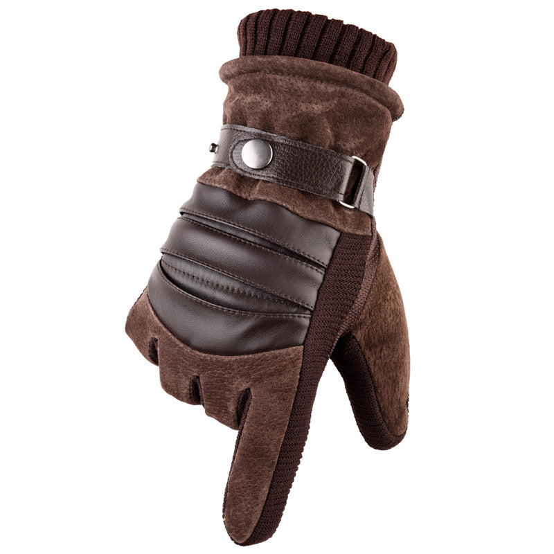 Wholesale Pigskin Men Cycling Warm Winter Thickened Plush Warm Gloves
