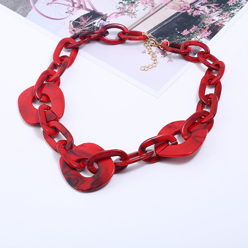 Wholesale Exaggerated lock buckle spliced necklace with exquisite resin rendered plate material