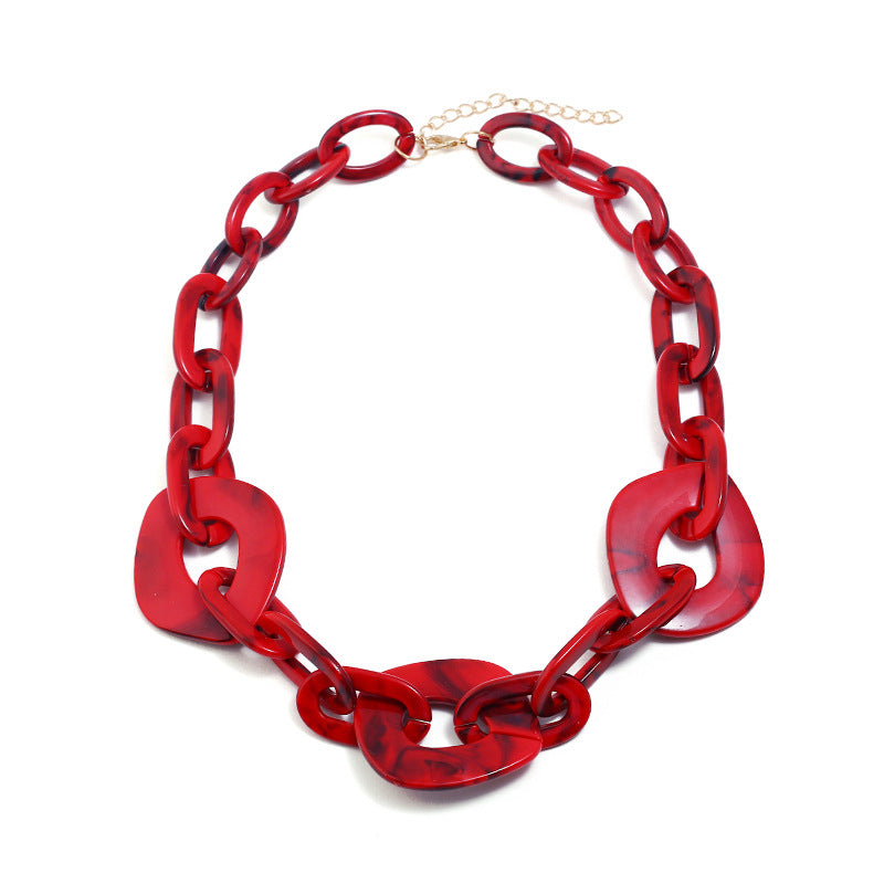 Wholesale Exaggerated lock buckle spliced necklace with exquisite resin rendered plate material