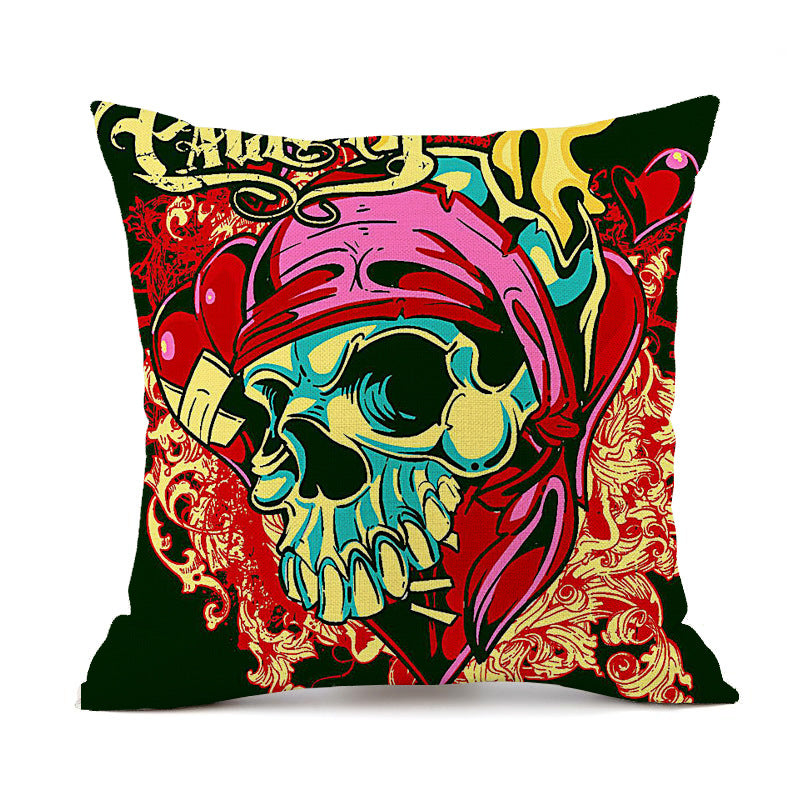Wholesale Halloween Personalized Retro Skull Head Linen DIY Printed Throw Pillow Cover