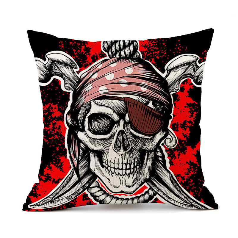 Wholesale Halloween Personalized Retro Skull Head Linen DIY Printed Throw Pillow Cover