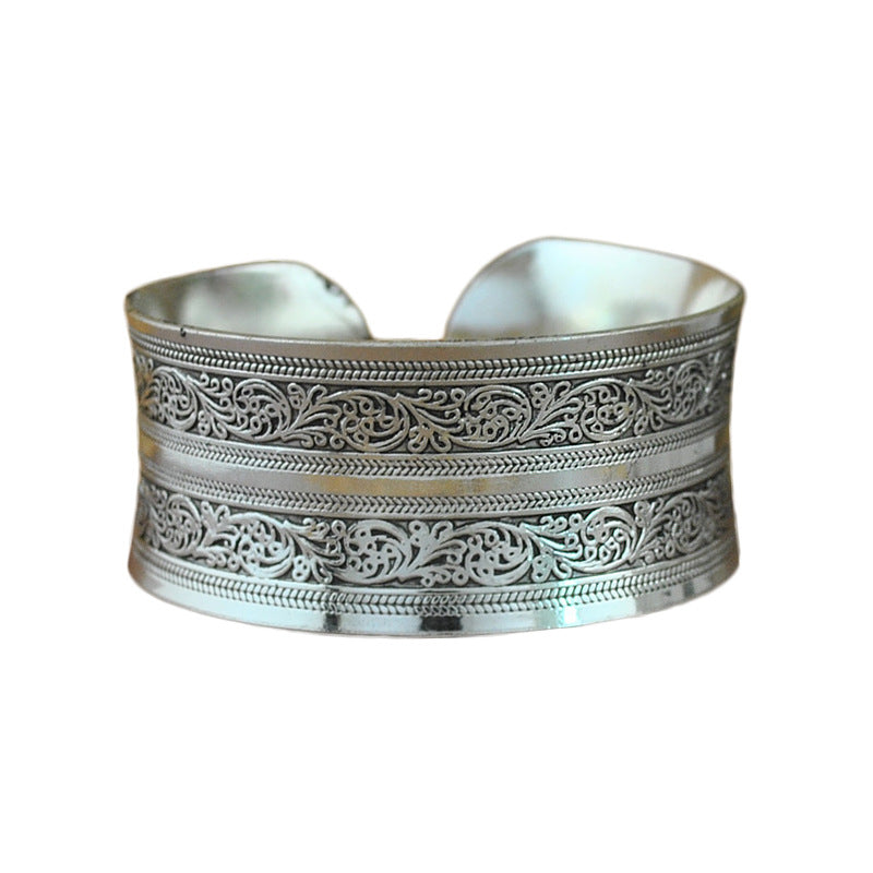 Wholesale Bohemian Vintage Wide Tibetan Silver Carved Bracelets