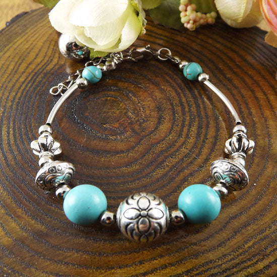 Wholesale Nepalese Retro Ethnic Style Turquoise Alloy Bracelet