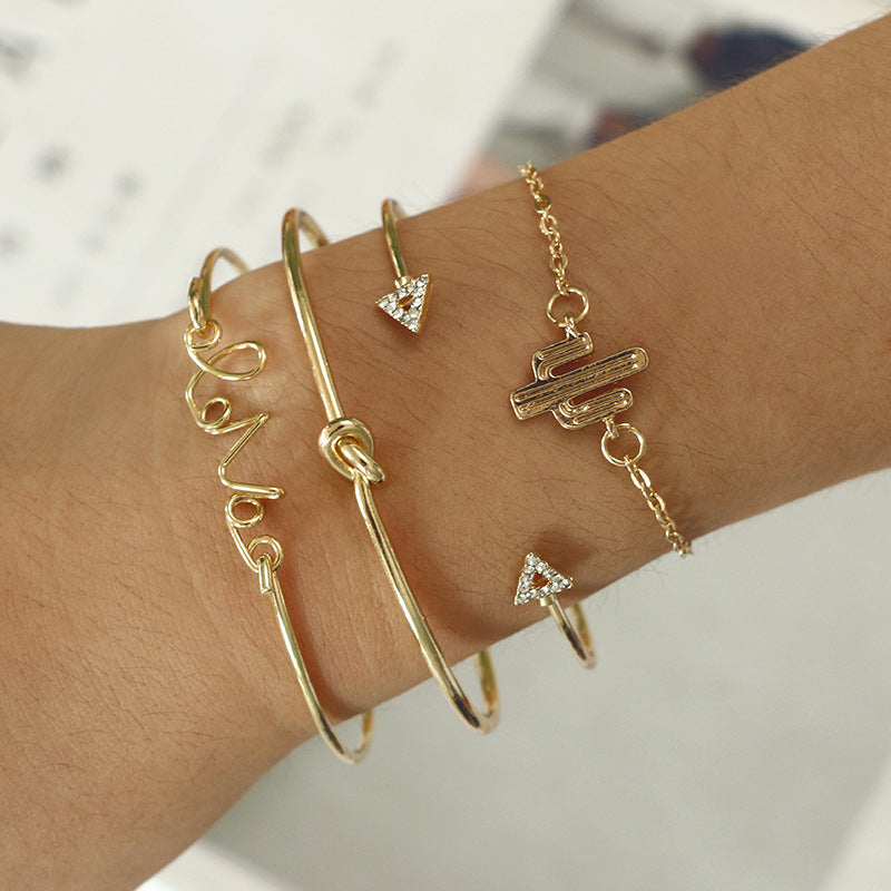 Wholesale Triangular Opening Love Diamond Bracelet Four-piece Set