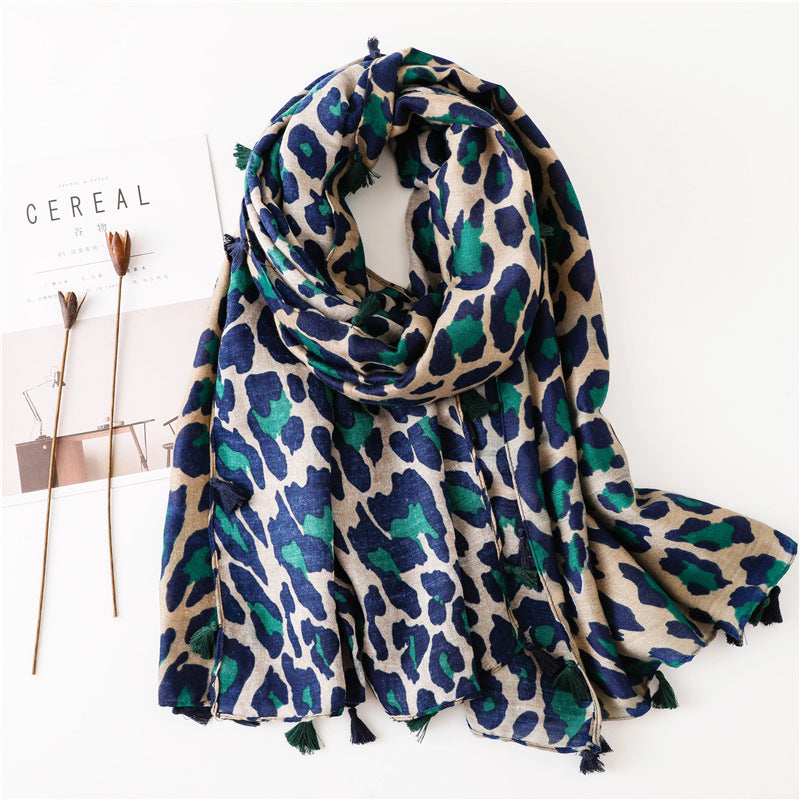 Wholesale Autumn and Winter Long Cotton and Linen Leopard Print Scarf