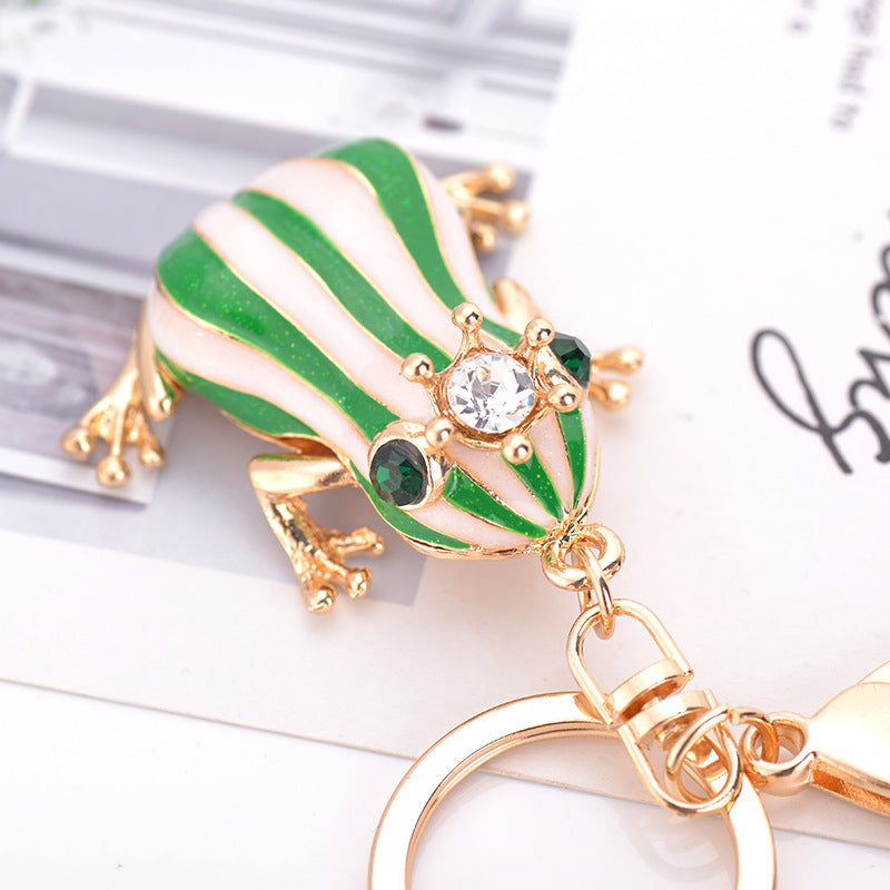 Wholesale Diamond Crown Frog Bag Hanging Metal Keychain