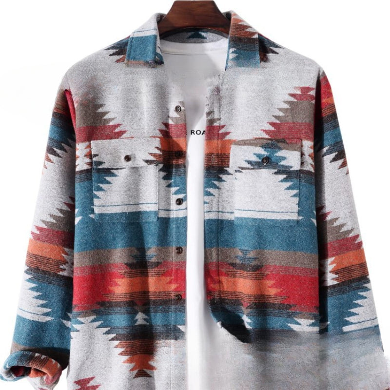 Wholesale Aztec Lapel Long Sleeved Cardigan Cotton Men Clothes