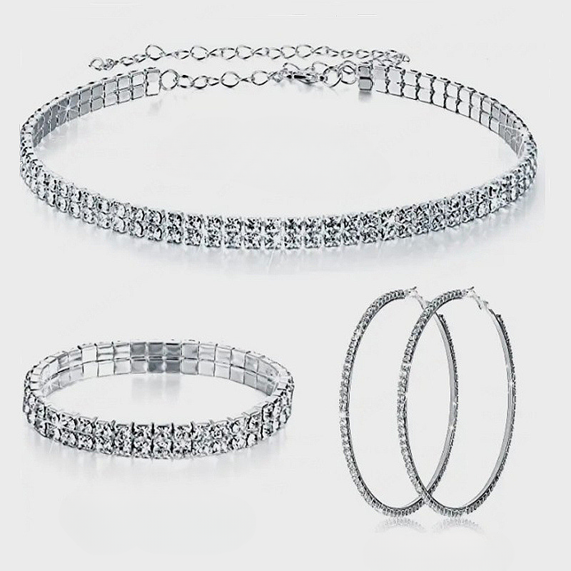 Wholesale Claw Chain Rhinestone Bacelet Big Earring Set Combination