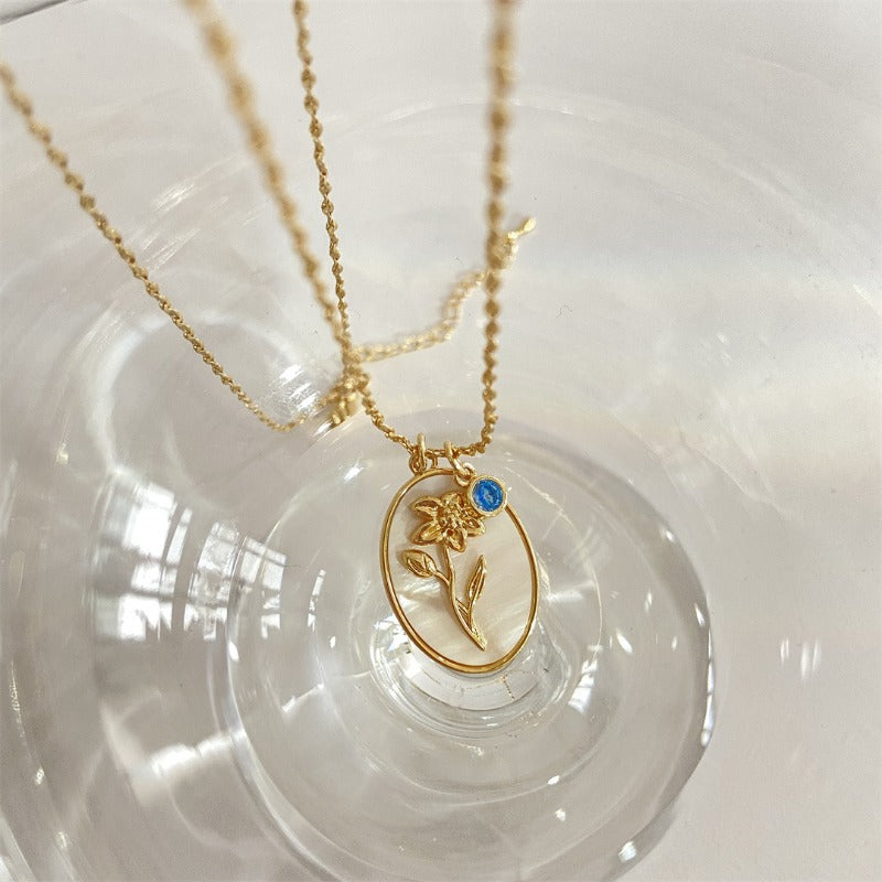 Wholesale Three-dimensional Flower Oval Copper Necklaces