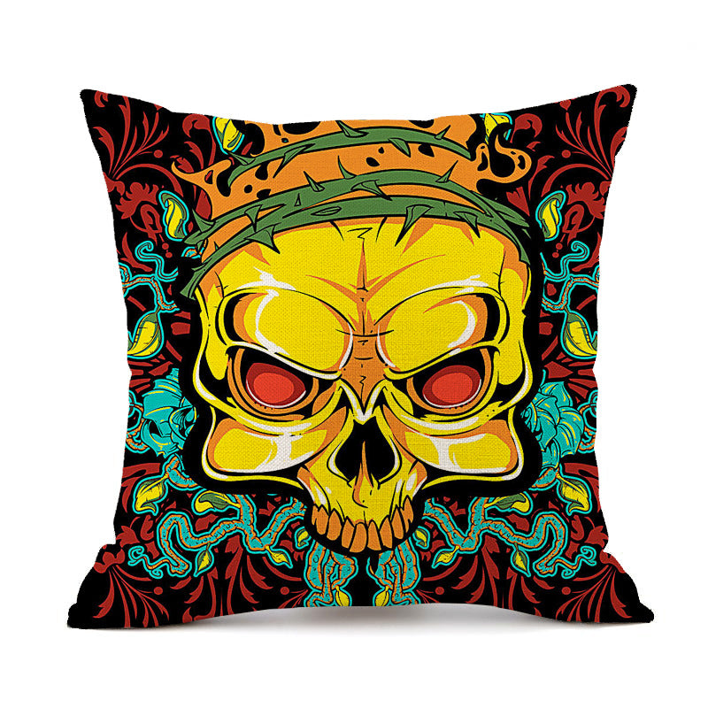 Wholesale Halloween Personalized Retro Skull Head Linen DIY Printed Throw Pillow Cover