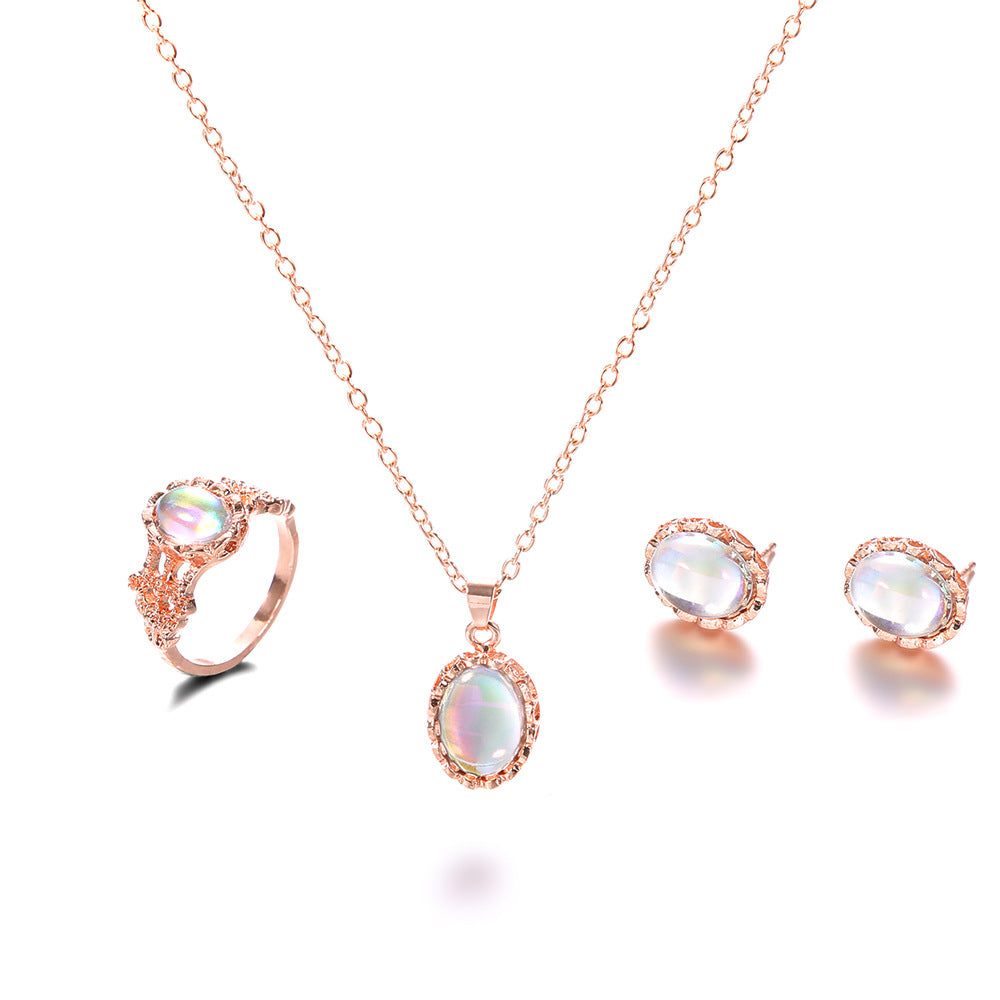 Wholesale Alloy Gem Necklace,  Earrings,  and Ring Set