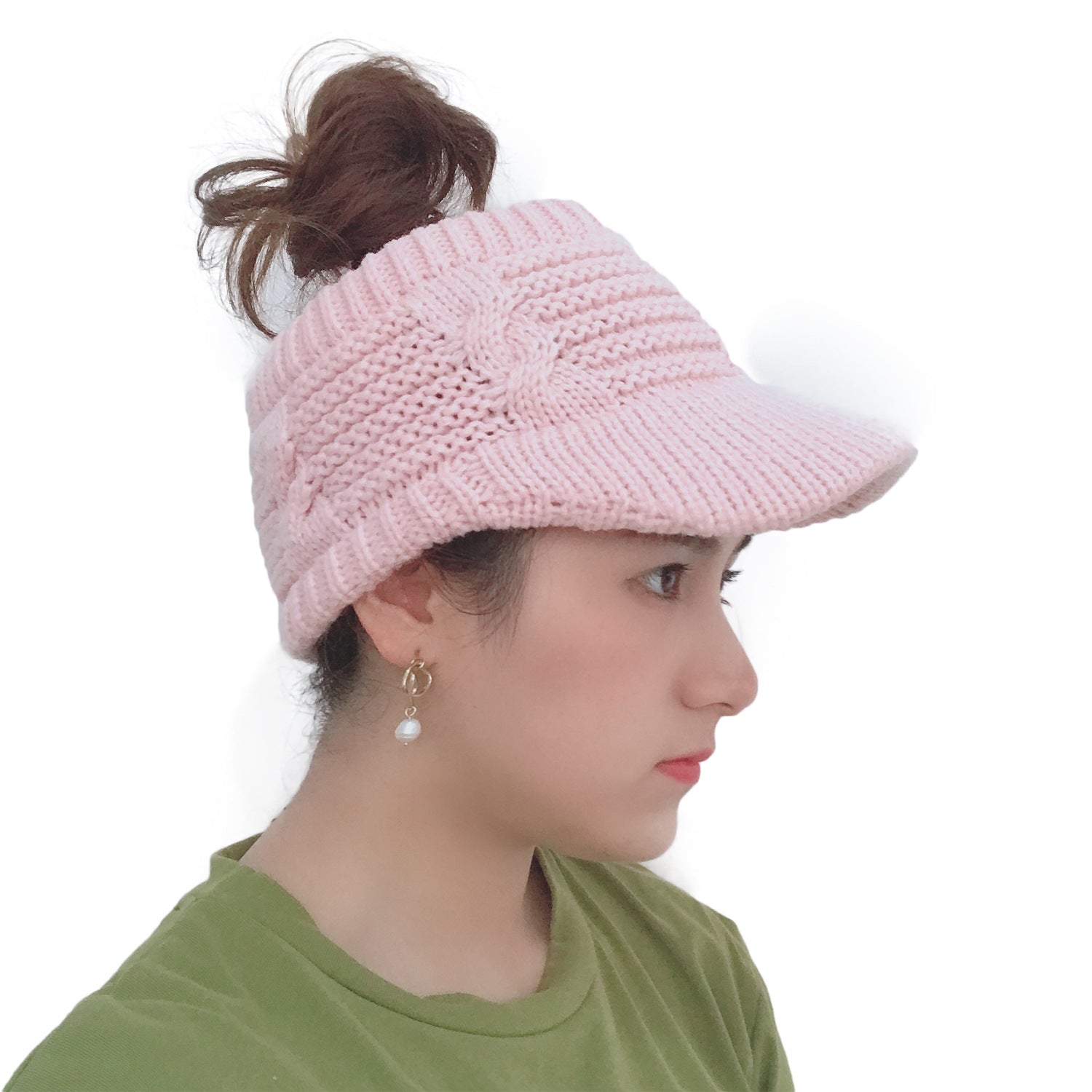 Wholesale Hollow Brim Knitted Ponytail Beanie