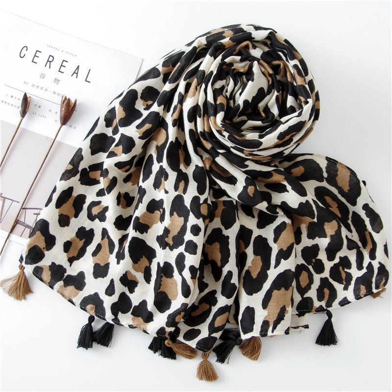 Wholesale Autumn and Winter Long Cotton and Linen Leopard Print Scarf