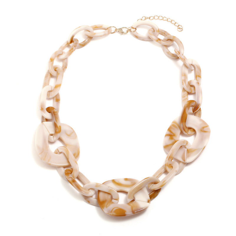 Wholesale Exaggerated lock buckle spliced necklace with exquisite resin rendered plate material