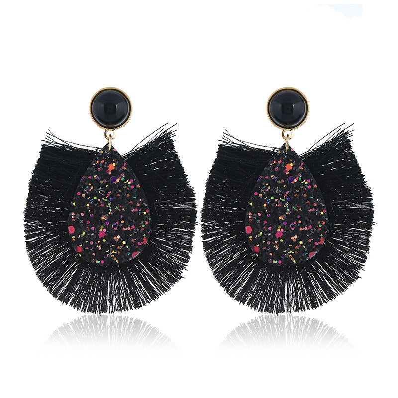 Wholesale Exaggerated Colorful Sequin Drop Tassel Geometric Earrings