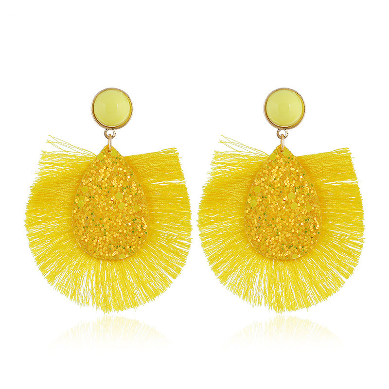Wholesale Exaggerated Colorful Sequin Drop Tassel Geometric Earrings