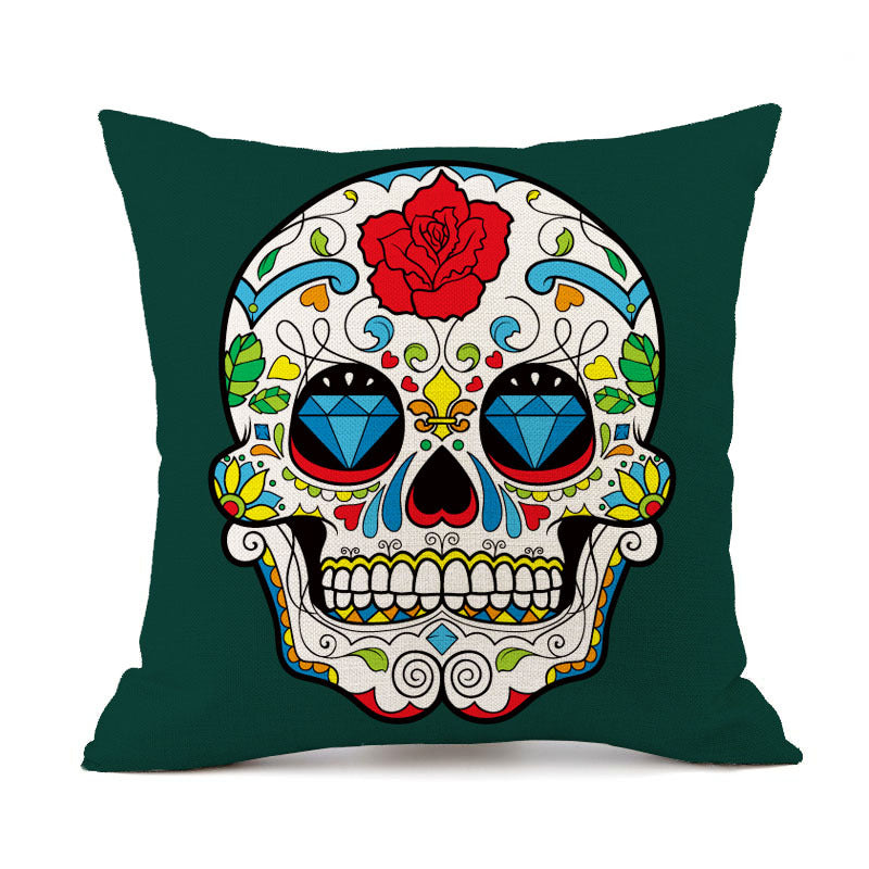 Wholesale Halloween Personalized Retro Skull Head Linen DIY Printed Throw Pillow Cover