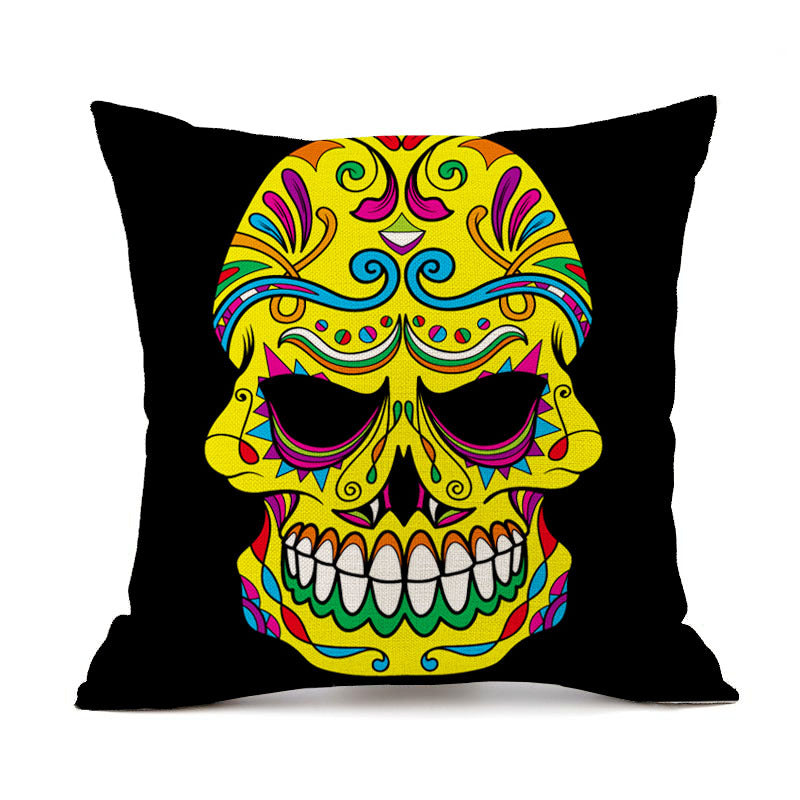Wholesale Halloween Personalized Retro Skull Head Linen DIY Printed Throw Pillow Cover