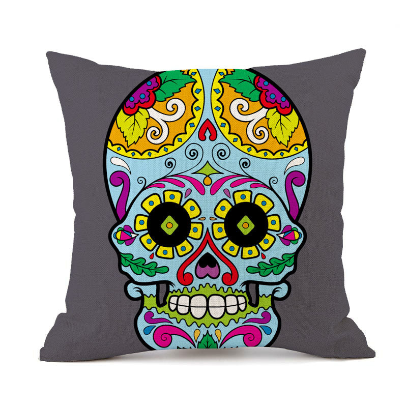 Wholesale Halloween Personalized Retro Skull Head Linen DIY Printed Throw Pillow Cover