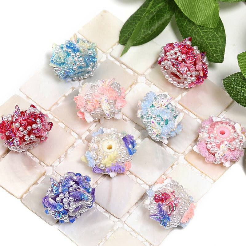 Wholesale 10pcs Full Diamond Pearl Rose Butterfly Diamond Ball Heavy Industry DIY Beads