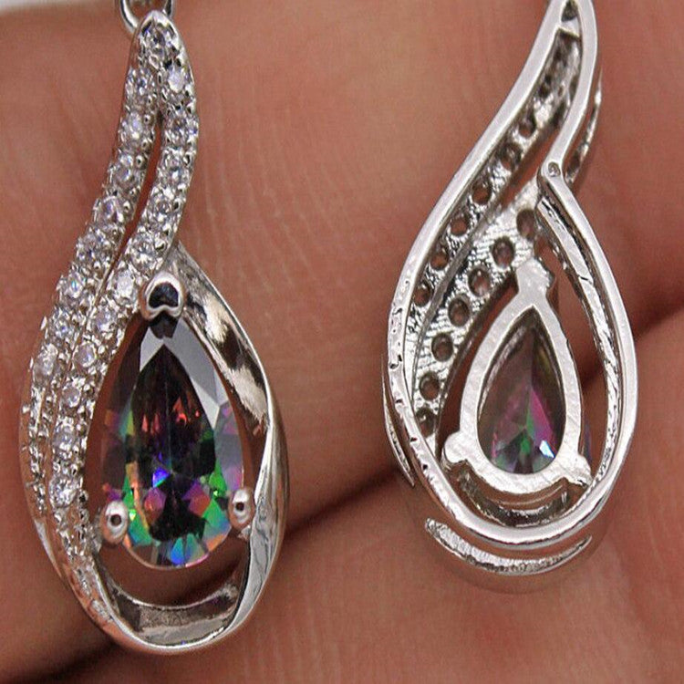 Wholesale Colorful Earrings Set with Diamond Pear-shaped Earrings
