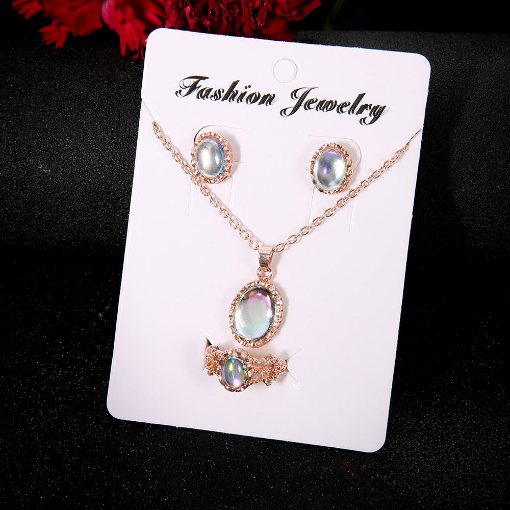 Wholesale Alloy Gem Necklace,  Earrings,  and Ring Set