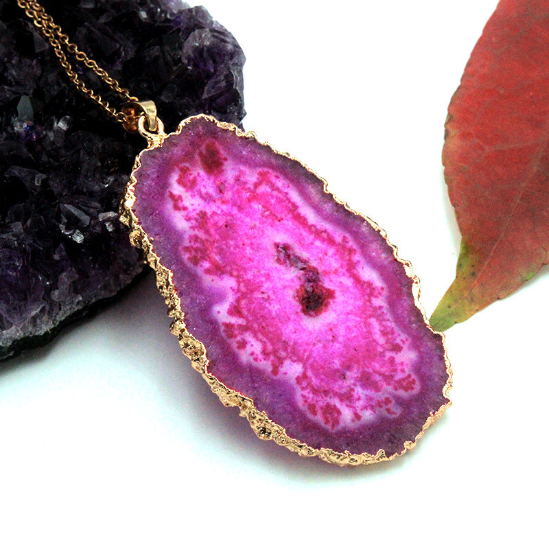 Wholesale 5pcs/packcrystal asymmetrical raw stone slice gold-plated necklace accessories